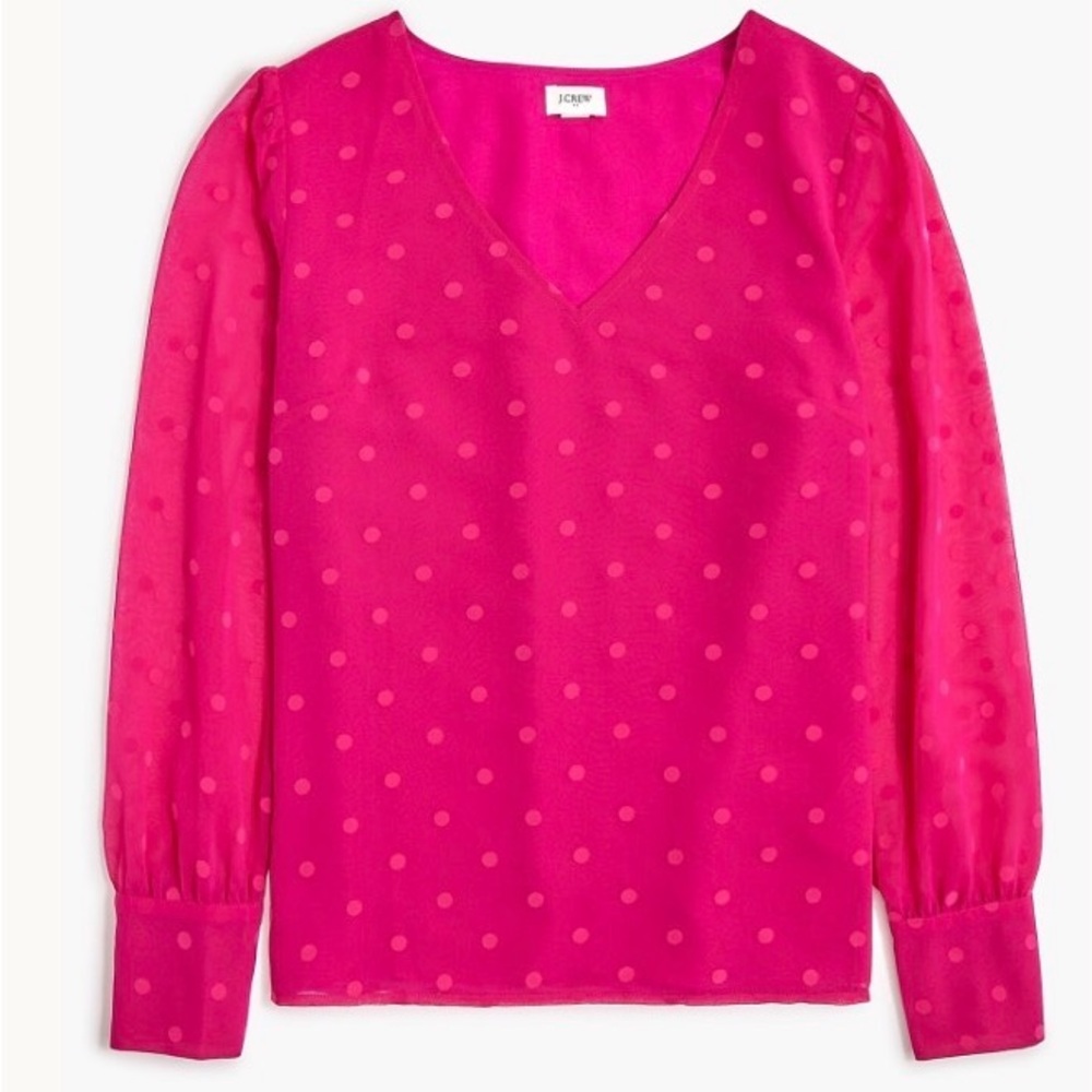 J Crew Pink Chiffon Dotted Blouse